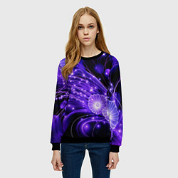 Свитшот женский Силуэты цветов на темном фоне - фиолетовое свечени, цвет: 3D-черный — фото 2