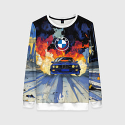 Свитшот женский Синяя БМВ за огнем, цвет: 3D-белый