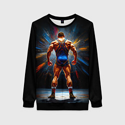 Свитшот женский Греко-римский борец на черном, цвет: 3D-черный