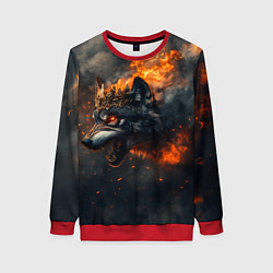 Свитшот женский Волк в огне и дыме, цвет: 3D-красный