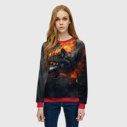 Свитшот женский Волк в огне и дыме, цвет: 3D-красный — фото 2