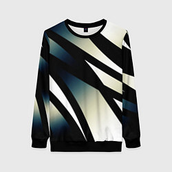 Свитшот женский Чёрно-белый с синим затемнением полосы, цвет: 3D-черный