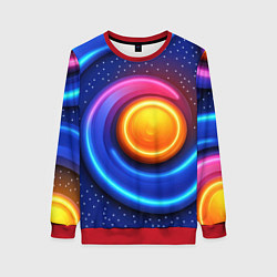 Свитшот женский Оранжевый круг и голубые линии текстура, цвет: 3D-красный