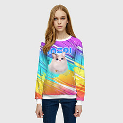 Свитшот женский Inzoi кошечка на радужном фоне, цвет: 3D-белый — фото 2