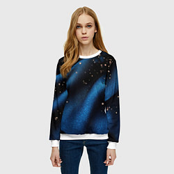 Свитшот женский Синяя волнистая текстура на черном, цвет: 3D-белый — фото 2