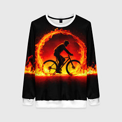 Свитшот женский Трековый велосипедист в огне, цвет: 3D-белый