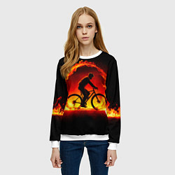 Свитшот женский Трековый велосипедист в огне, цвет: 3D-белый — фото 2