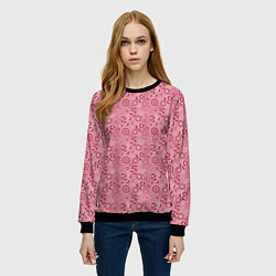 Свитшот женский Красно белый деревенский узор ретро, цвет: 3D-черный — фото 2