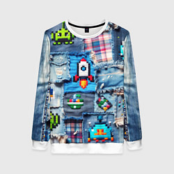 Свитшот женский Пиксельная ракета, цвет: 3D-белый