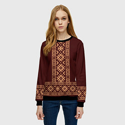 Свитшот женский Золотой узор на бордовом - вышиванка рубаха, цвет: 3D-черный — фото 2