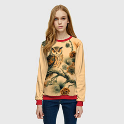 Свитшот женский Сова на ветке сосны, цвет: 3D-красный — фото 2