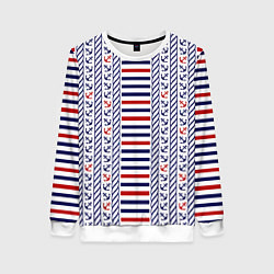 Свитшот женский Полосатый морской орнамент с якорями, цвет: 3D-белый