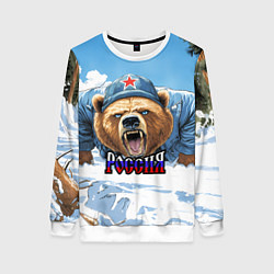 Свитшот женский Медведь отжимается - я русский, цвет: 3D-белый