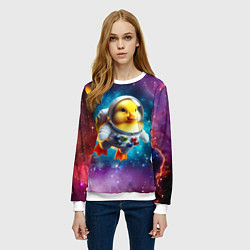 Свитшот женский Прикольный утёнок бравый космонавт - нейроарт, цвет: 3D-белый — фото 2