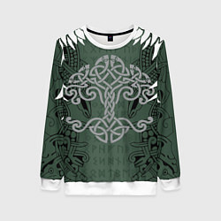 Свитшот женский Древние руны и древо жизни с крыльями, цвет: 3D-белый