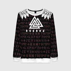 Свитшот женский Асгард на фоне рун и валькнут, цвет: 3D-белый