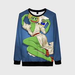 Свитшот женский Девушка лягушка Пепе, цвет: 3D-черный