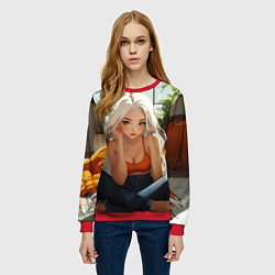 Свитшот женский Аниме блондинка дома, цвет: 3D-красный — фото 2