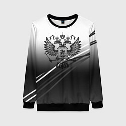 Женский свитшот Герб России градиент в полосами серый