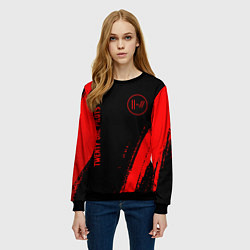 Свитшот женский Twenty One Pilots - red gradient вертикально, цвет: 3D-черный — фото 2