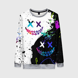 Свитшот женский Неоновые брызги - жуткие улыбки, цвет: 3D-меланж