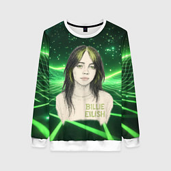 Свитшот женский Билли Айлиш нарисована с зелеными волосами, цвет: 3D-белый