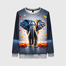Свитшот женский Геометрический слон и цветные полигоны, цвет: 3D-меланж