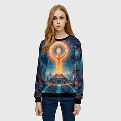 Свитшот женский Мистическая светящаяся оранжевая фигура и круг, цвет: 3D-черный — фото 2