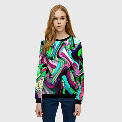 Свитшот женский Зелёно-розовый искажённая абстракция, цвет: 3D-черный — фото 2