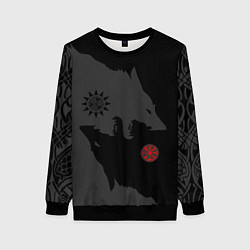 Женский свитшот Волки викингов с обережными символами - тату
