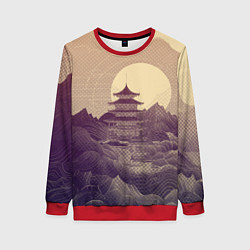 Свитшот женский Ретро иллюстрация Японского храма, цвет: 3D-красный