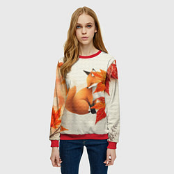 Свитшот женский Лиса под осенними листьями, цвет: 3D-красный — фото 2