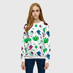 Свитшот женский Halloween light green pumpkin - паттерн, цвет: 3D-белый — фото 2