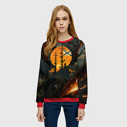 Свитшот женский Корабль ВМФ на фоне камуфляжа, цвет: 3D-красный — фото 2