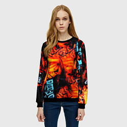 Свитшот женский Абстрактная текстура рыжего пламени, цвет: 3D-черный — фото 2