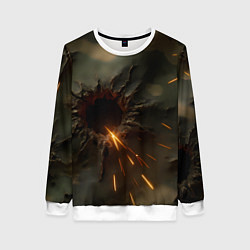 Свитшот женский Следы от пуль на камуфляже, цвет: 3D-белый