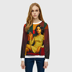 Свитшот женский Девушка в кресле ретро поп-арт 1970-е, цвет: 3D-белый — фото 2