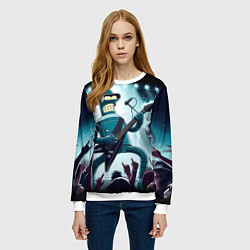 Свитшот женский Гитарист Бендер из рок группы Футурамы, цвет: 3D-белый — фото 2