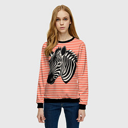 Свитшот женский Зебра на оранжевых полосах, цвет: 3D-черный — фото 2