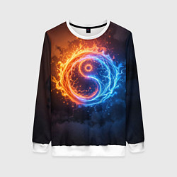 Свитшот женский Инь ян огонь и лёд, цвет: 3D-белый