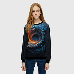 Свитшот женский Краска синяя и оранжевая в форме вихря, цвет: 3D-черный — фото 2