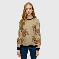 Свитшот женский Медвежьи мордашки на бежевом, цвет: 3D-черный — фото 2