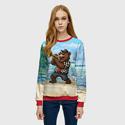 Свитшот женский Медведь играет ска на пляже, цвет: 3D-красный — фото 2