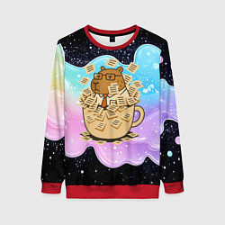 Свитшот женский Менеджер капибара в кружке в стикерах, цвет: 3D-красный