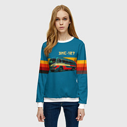 Свитшот женский Ретро автобус ЗИС-127 поп-арт, цвет: 3D-белый — фото 2