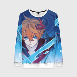 Свитшот женский Genshin Impact Tartaglia hydro, цвет: 3D-белый