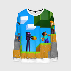 Свитшот женский Эндермен помогает героям, цвет: 3D-белый