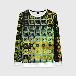 Свитшот женский Абстрактная зелено-черная текстура, цвет: 3D-белый