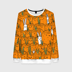 Свитшот женский Милый кролики в морковном поле, цвет: 3D-белый