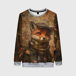 Свитшот женский Лисёнок в клетчатом шарфе, цвет: 3D-меланж